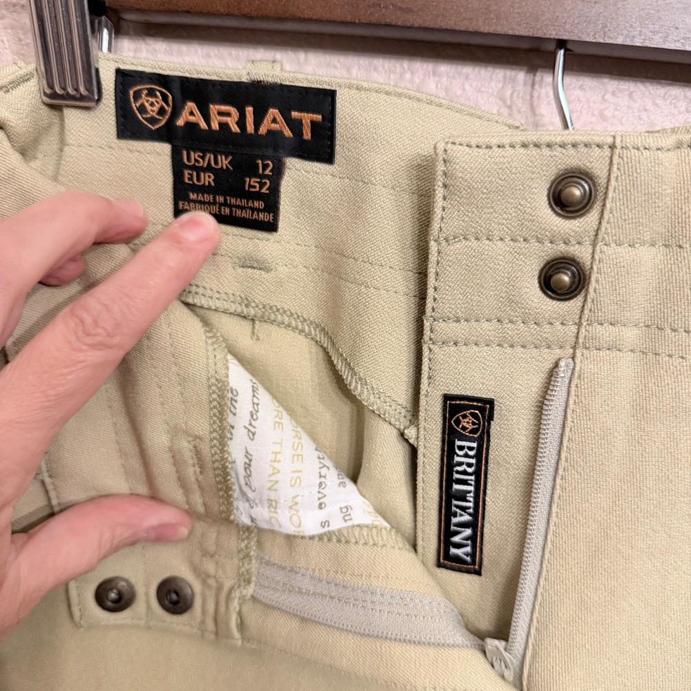 Ariat Kids Brittany Knee Patch Breeches Tan Equestrian Riding Pants Size 12 - Picture 5 of 8
